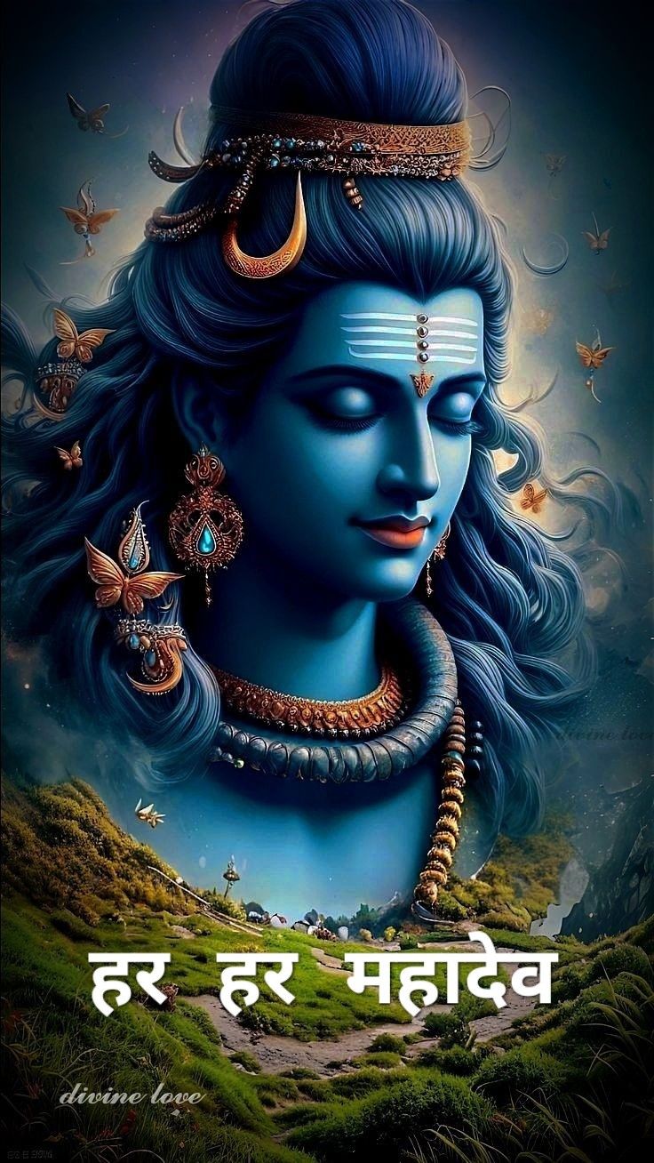 Lord Shiva with butterflies serene wallpaper