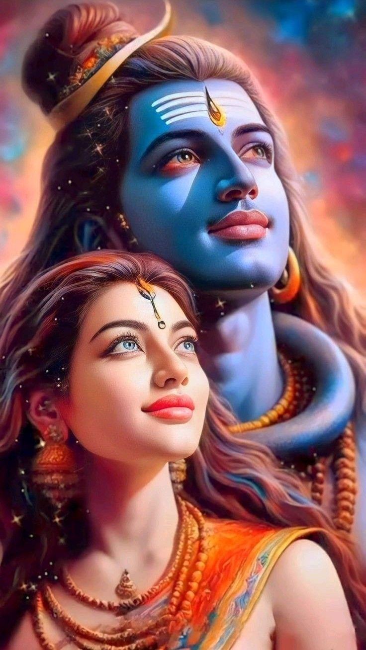 Shiva and Parvati divine portrait