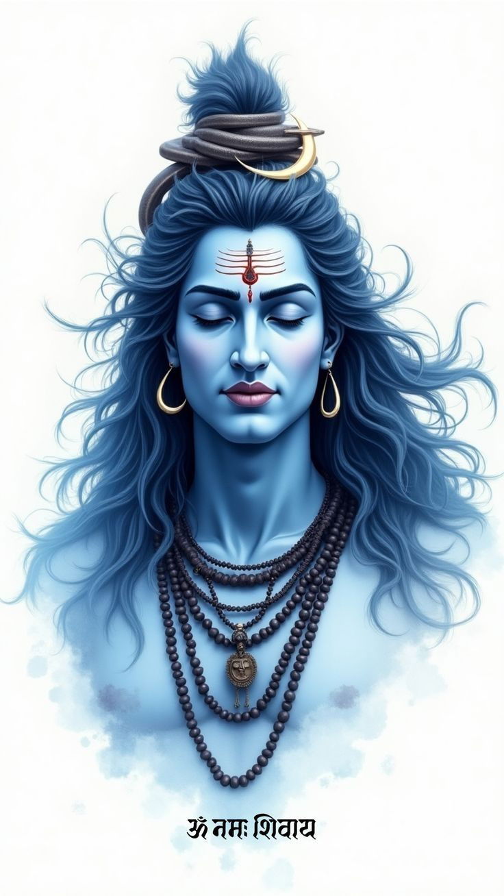 Blue-skinned Shiva with serene expression
