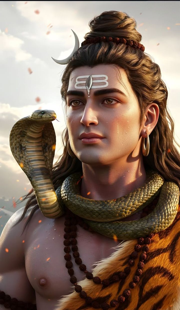 Lord Shiva portrait with serpent and mala