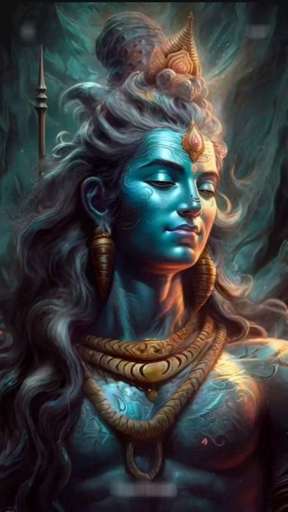 Blue-skinned Shiva with crescent moon crown