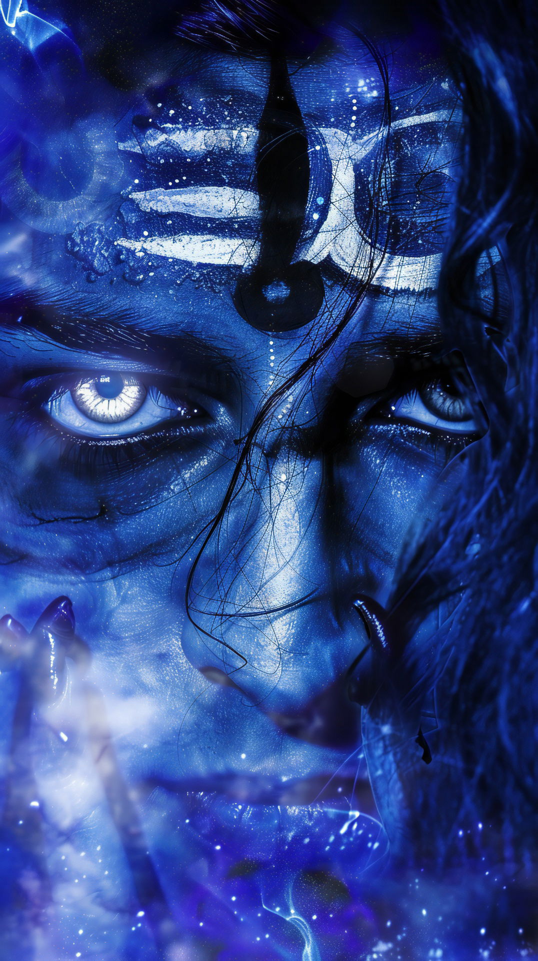 Intense blue portrait of Lord Shiva.