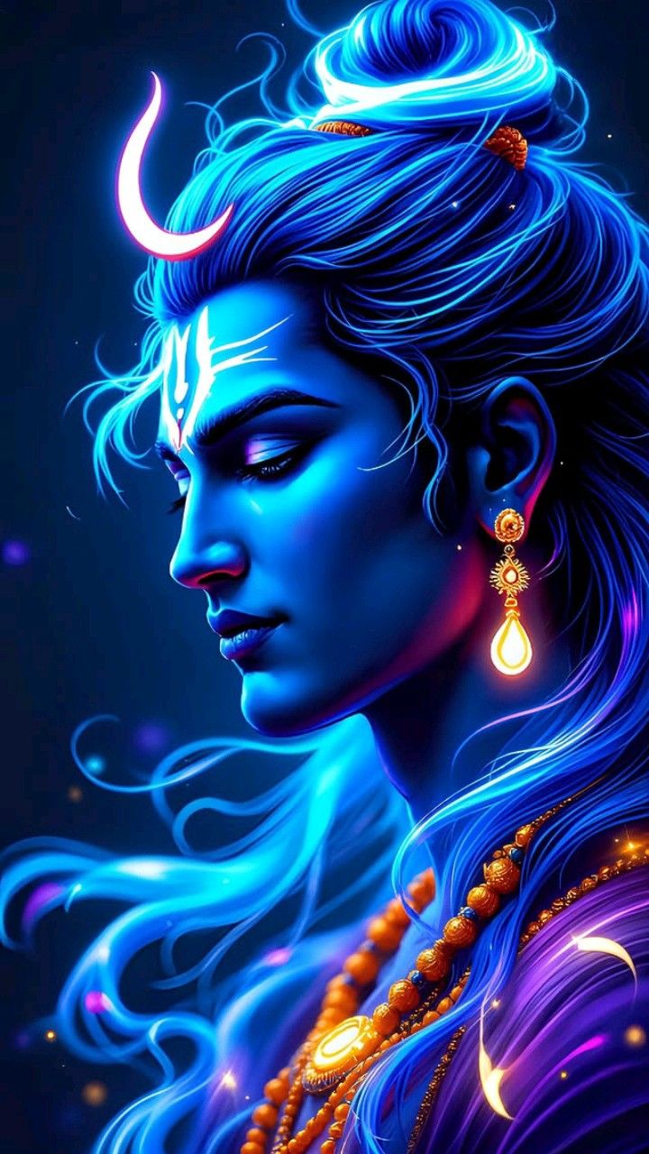 Close-up of blue-skinned Lord Shiva face