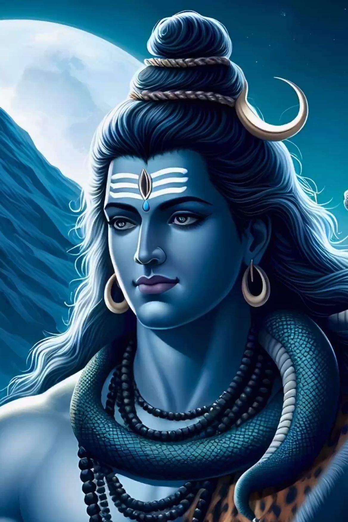 Blue-skinned Shiva with crescent moon crown