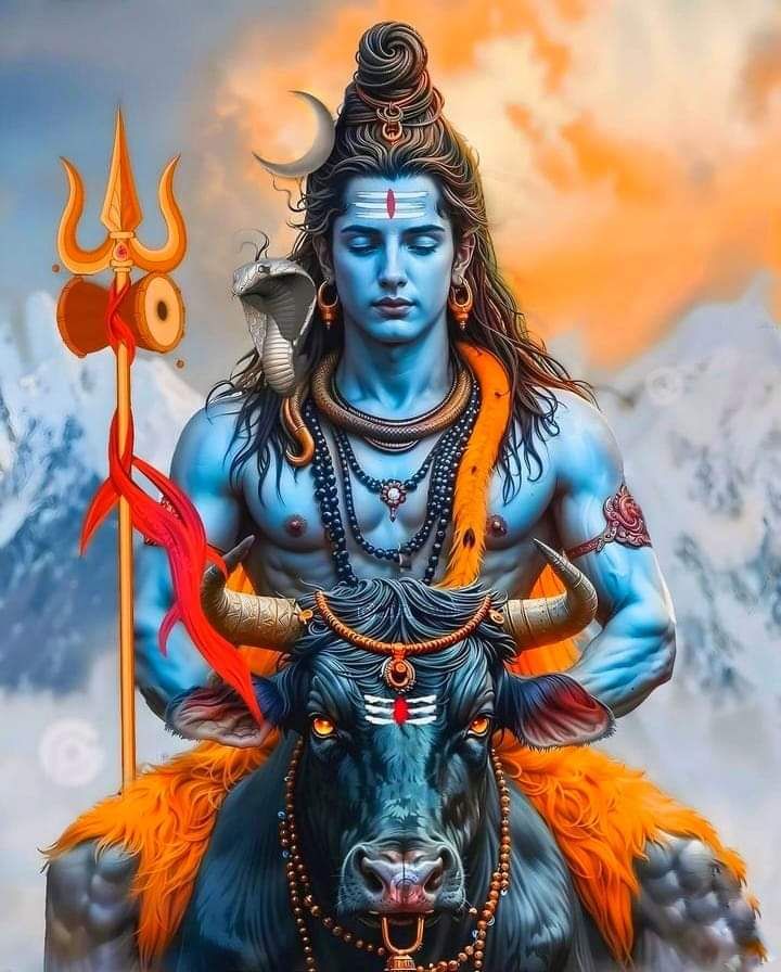 Lord Shiva with Nandi in Himalayas