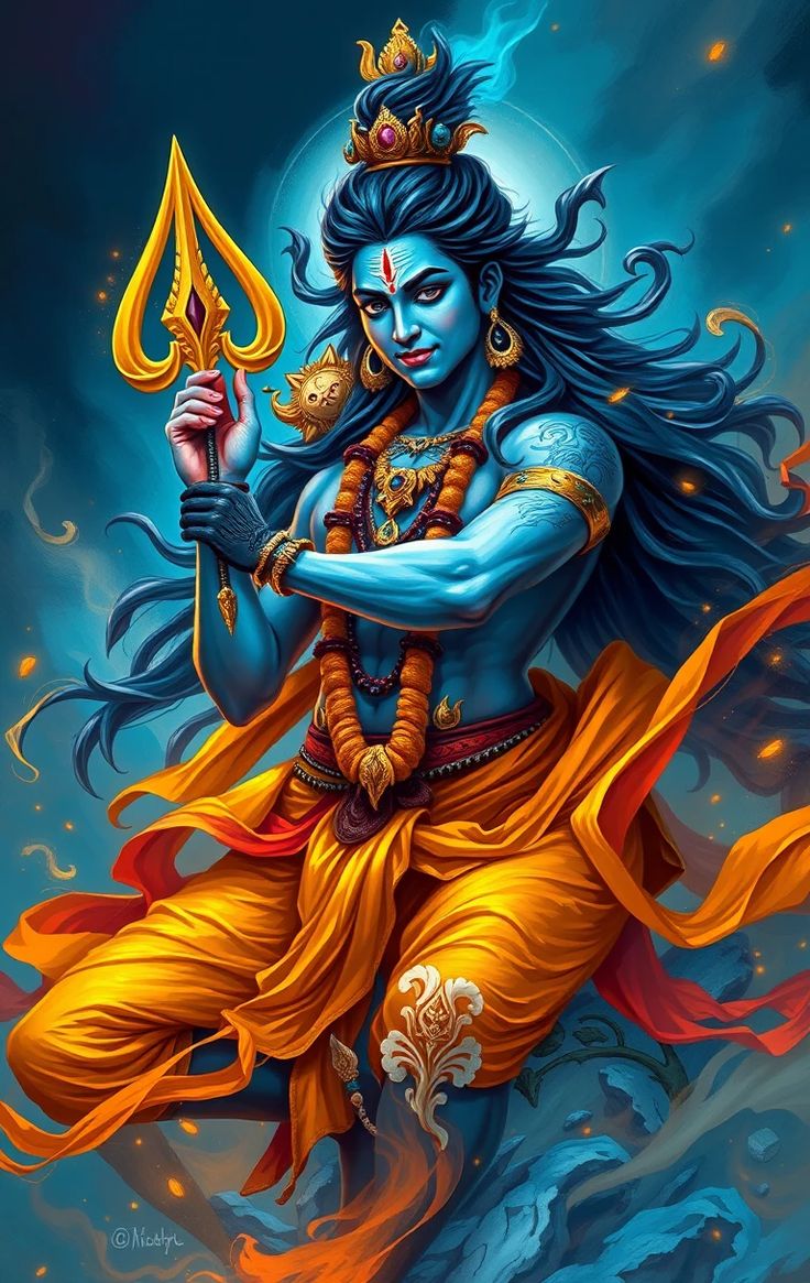 Lord Shiva with Trishul, divine portrait.