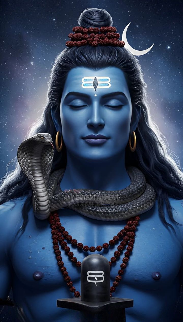 Serene Shiva with crescent moon and serpent