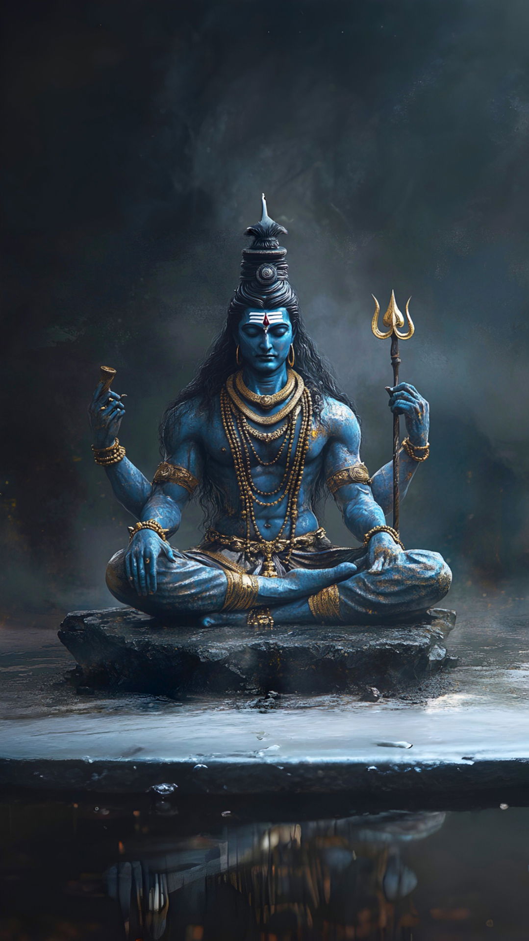 Lord Shiva meditating in blue hues