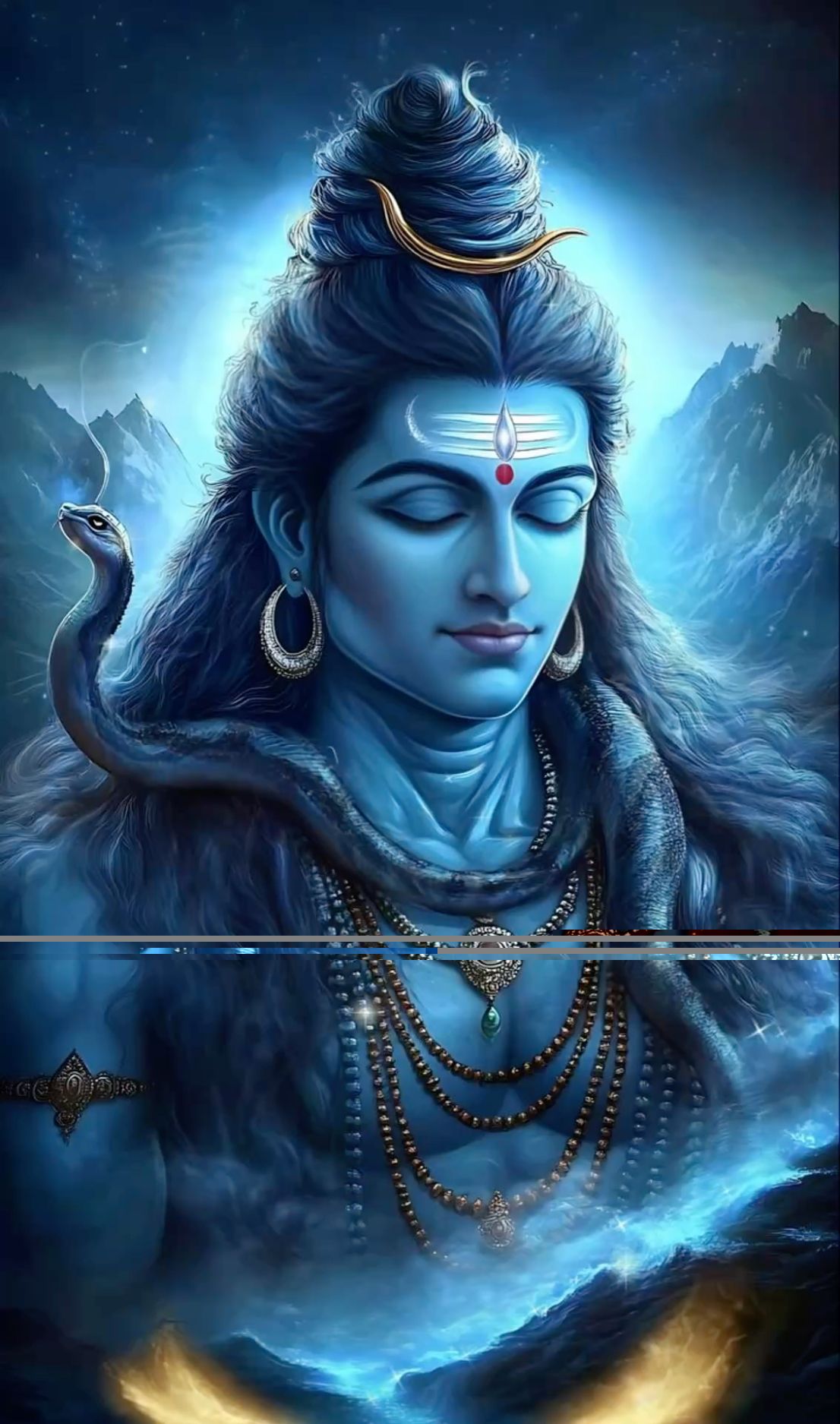 Meditating Shiva with serpent and mountain