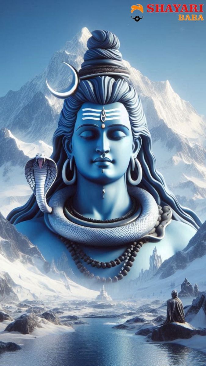 Meditating Shiva amidst snow mountains.