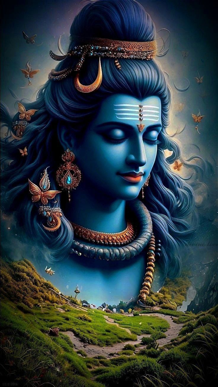 Lord Shiva meditating in serene landscape