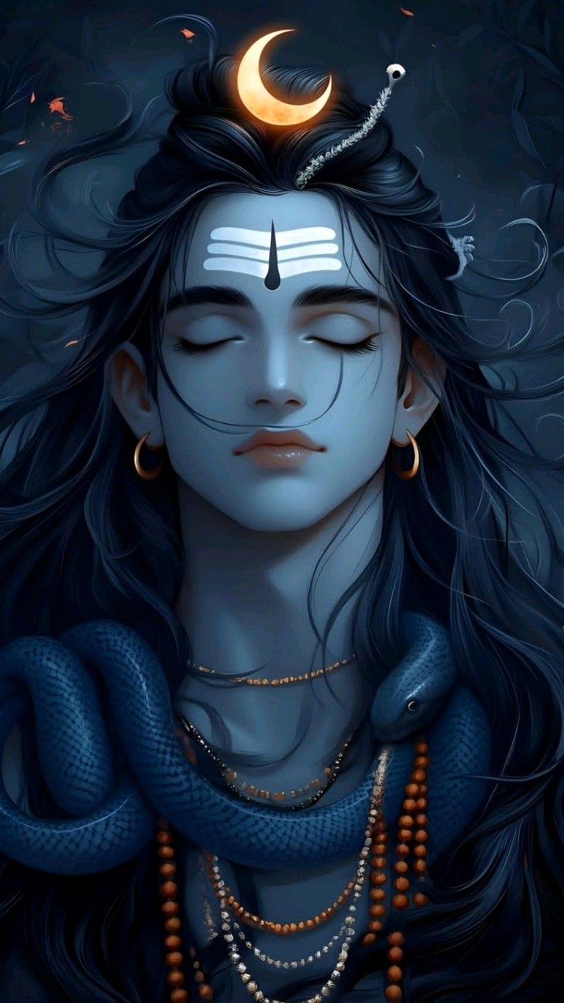 Lord Shiva with serpent and crescent moon
