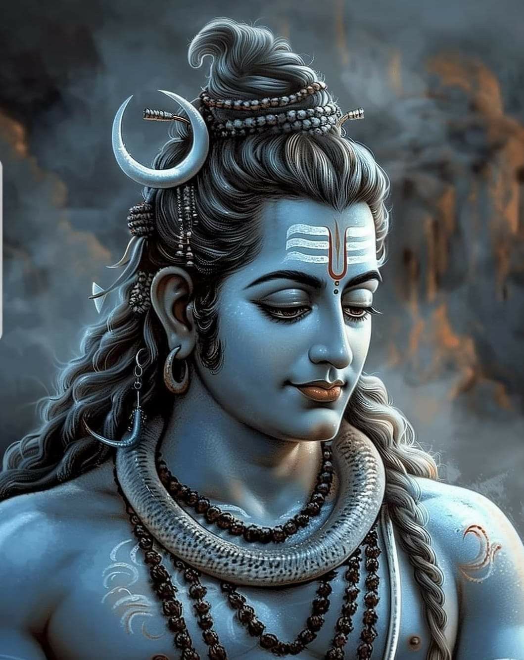 Peaceful Lord Shiva portrait with Trishul.