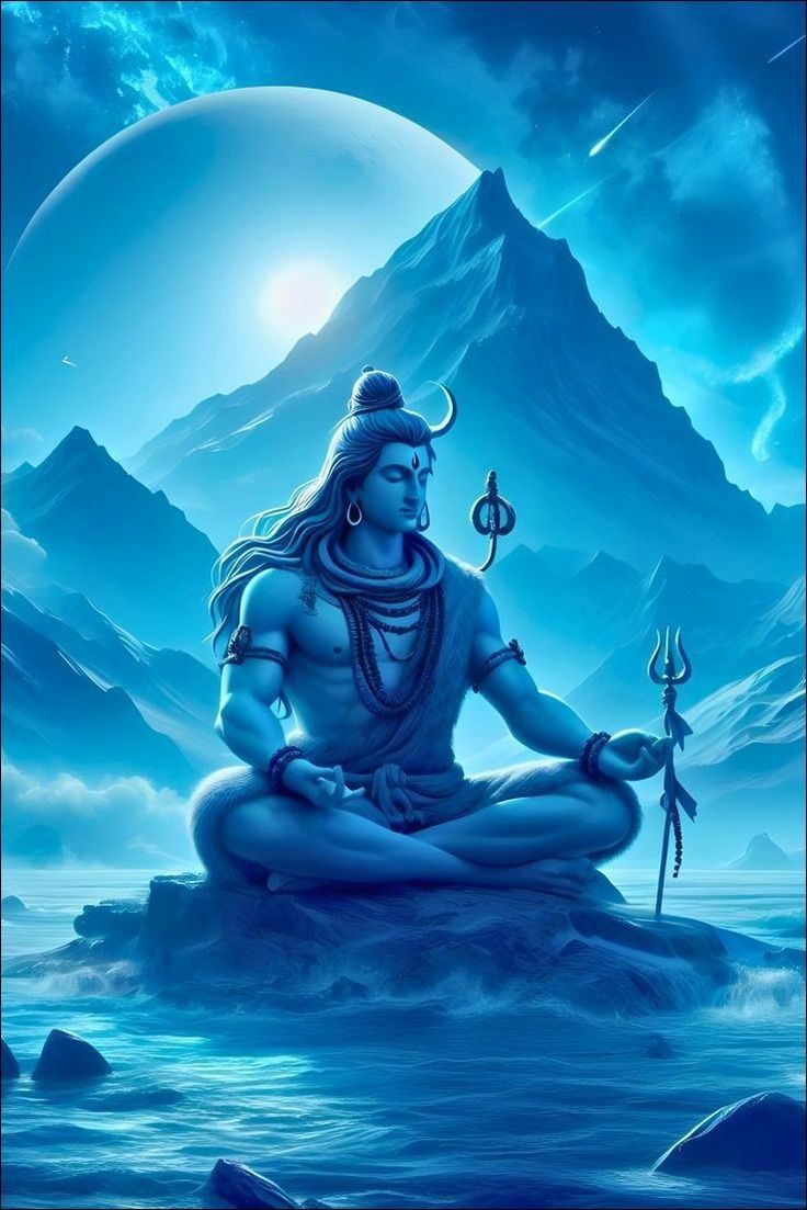 Shiva meditating in the Himalayas