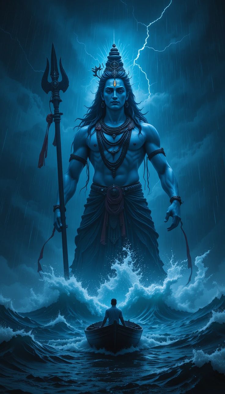 Powerful Shiva rising from the ocean