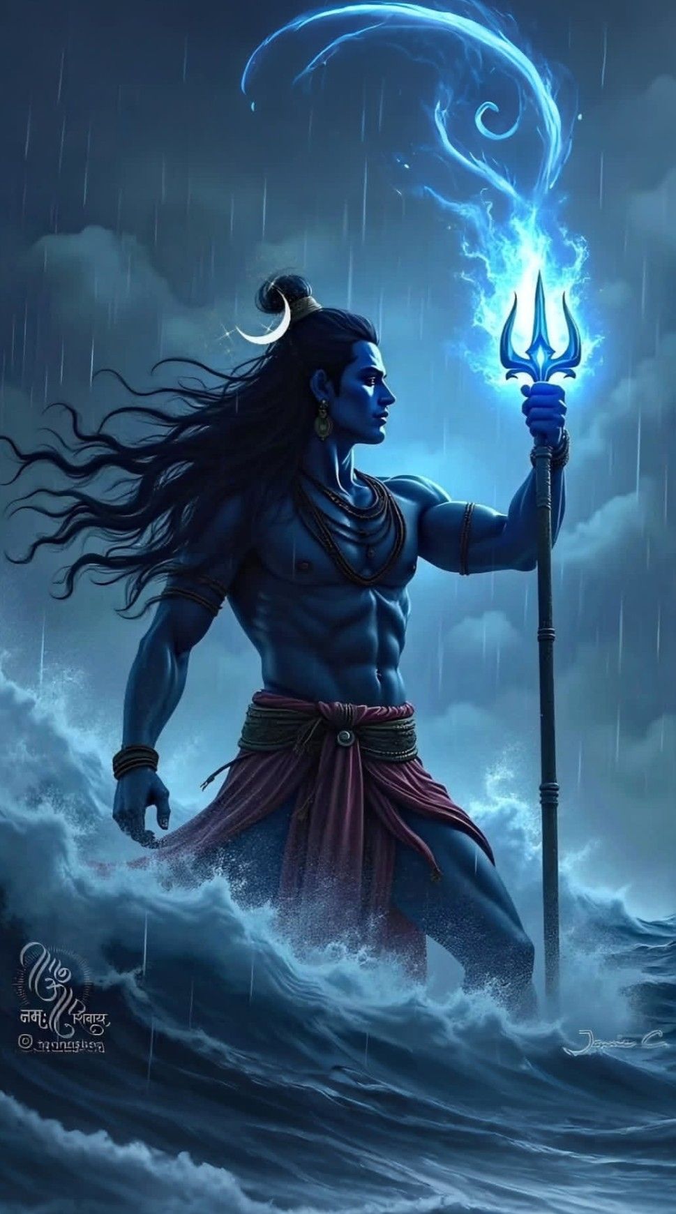 Powerful Shiva amidst a rainstorm