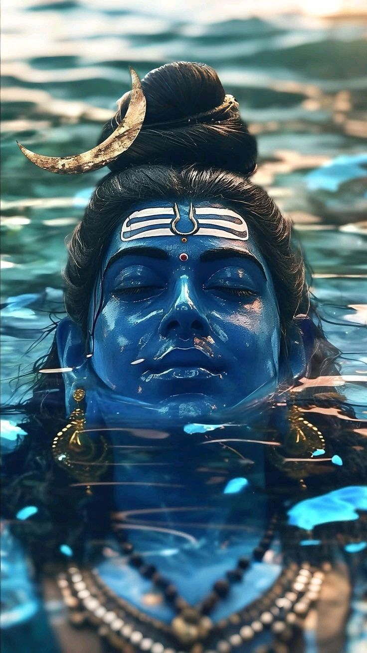 Shiva meditating in the ocean depths