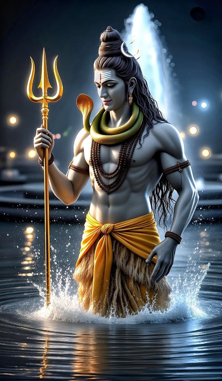 Lord Shiva emerges from flowing water.