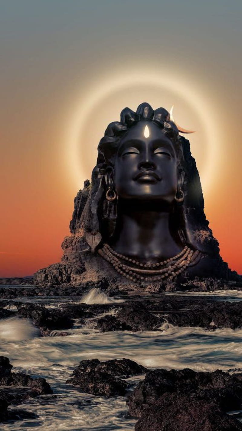 Lord Shiva meditating amidst ocean waves