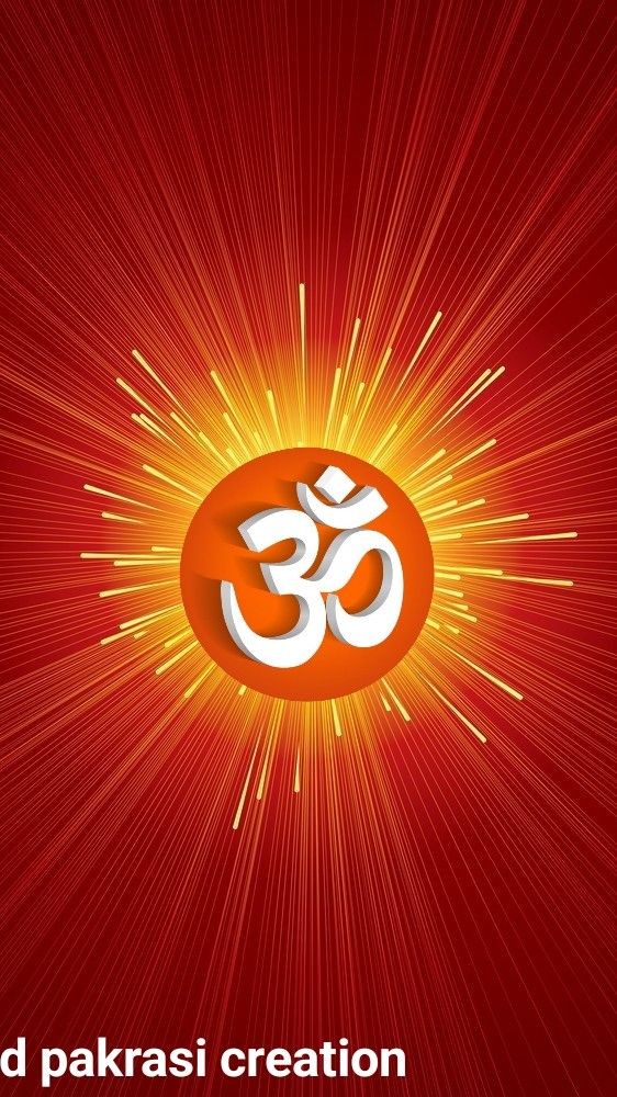 Golden Om symbol on red background