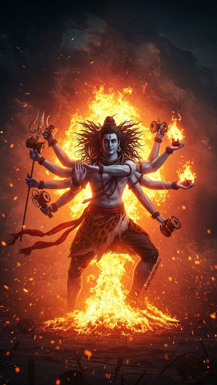 Fiery Shiva rising from the flames.