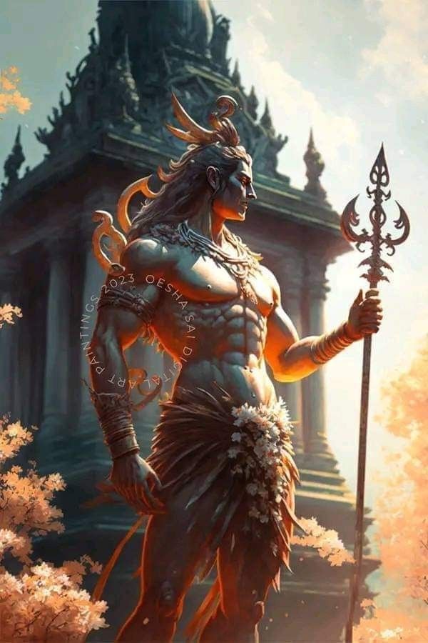 Powerful Shiva standing with trident