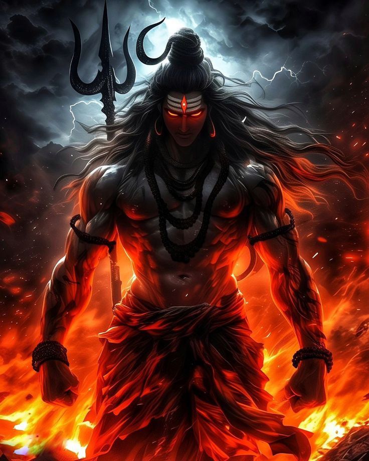 Powerful Shiva with Trishul and fire