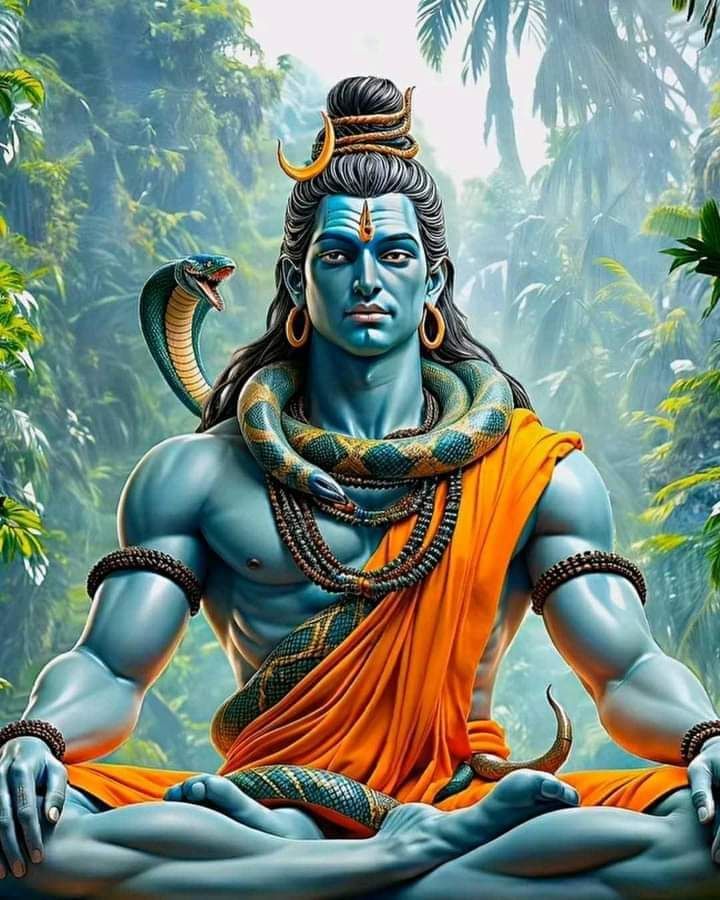 Meditating Shiva amidst forest greenery