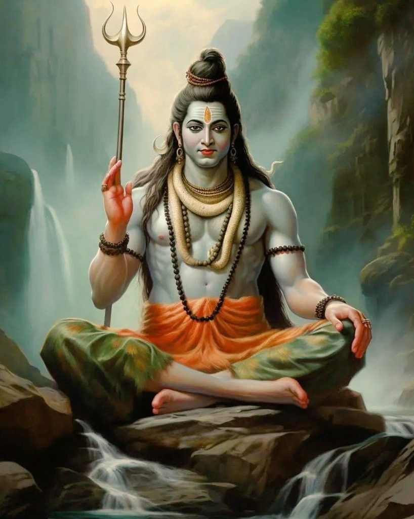 Meditating Shiva amidst Himalayan landscape