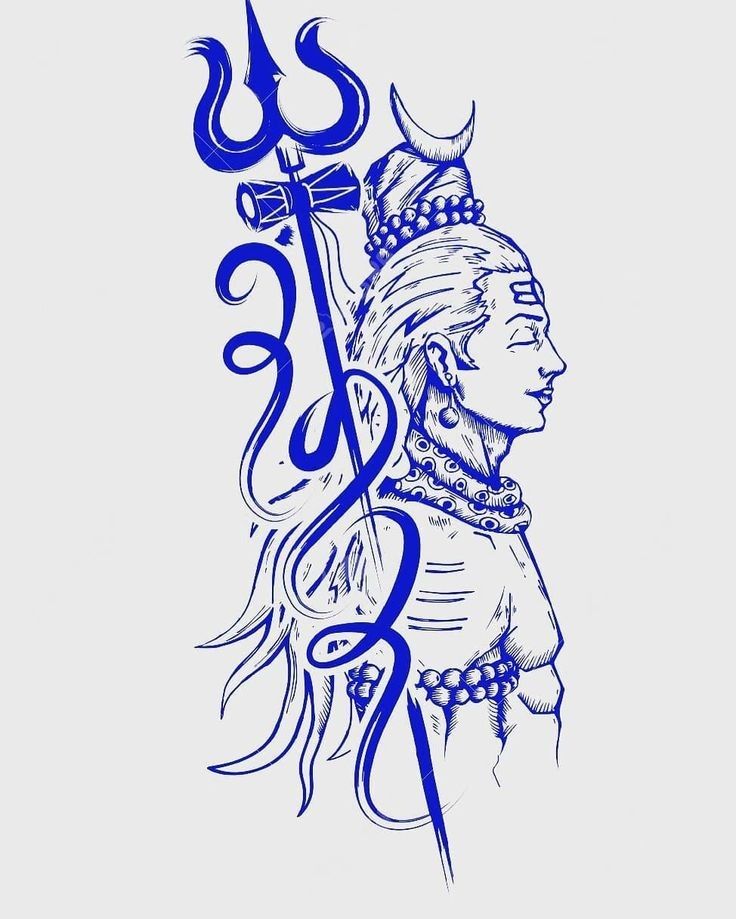 Serene Mahadev sketch in blue tones