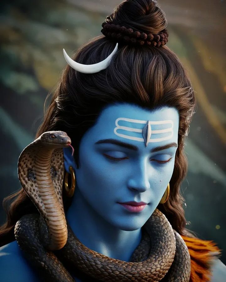 Peaceful Shiva with serpent and moon