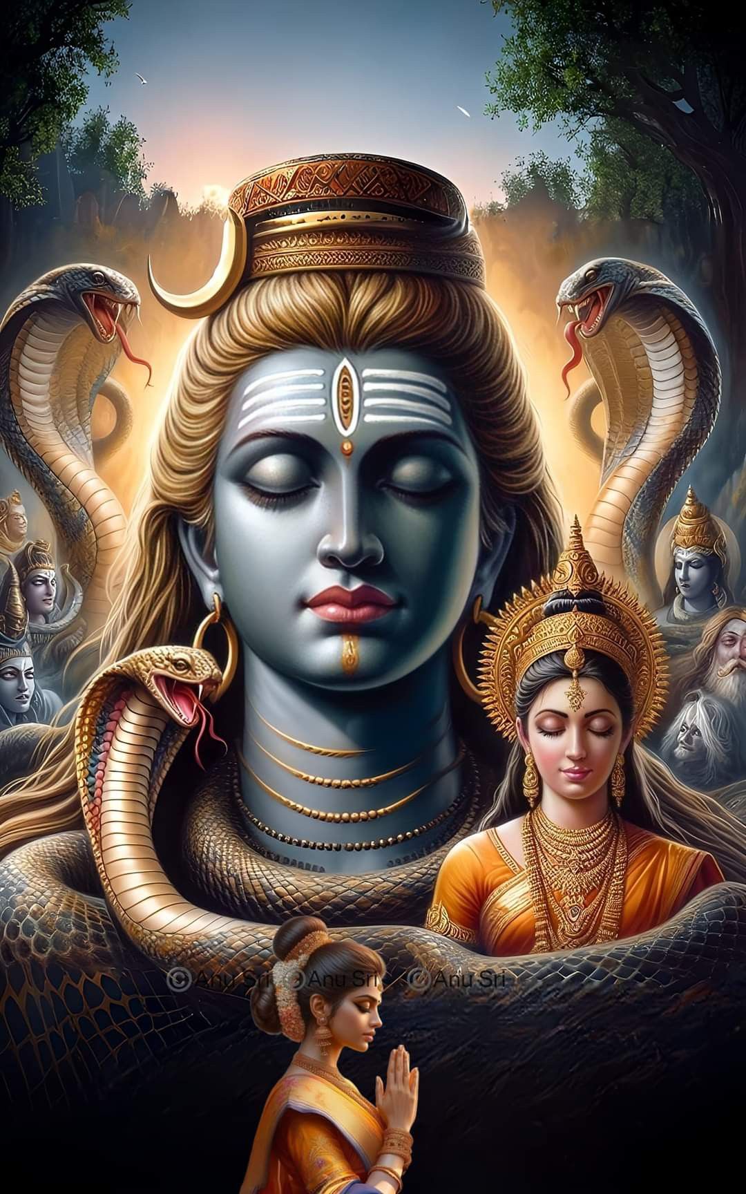 Lord Shiva with serpents and devotee