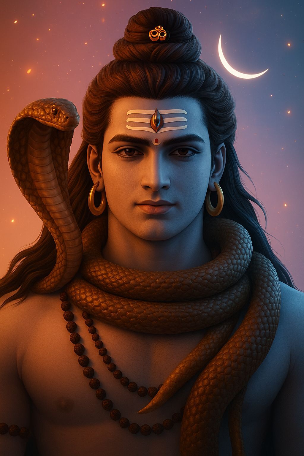 Lord Shiva with serpent and crescent moon