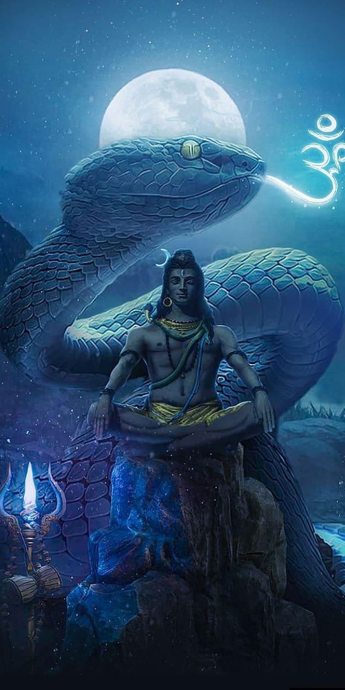 Lord Shiva meditating with serpent crown