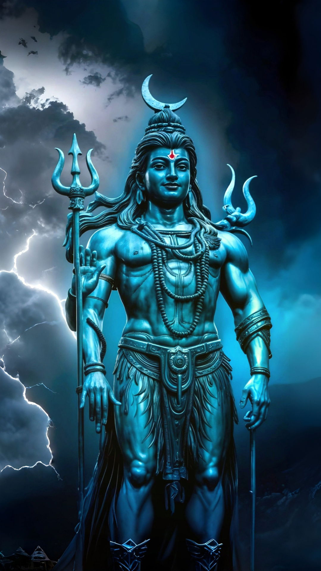 Powerful Shiva with Trishul in storm