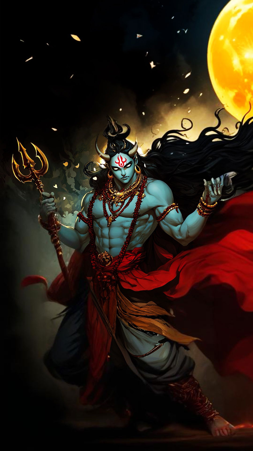Powerful Shiva holding Trishul and serpent