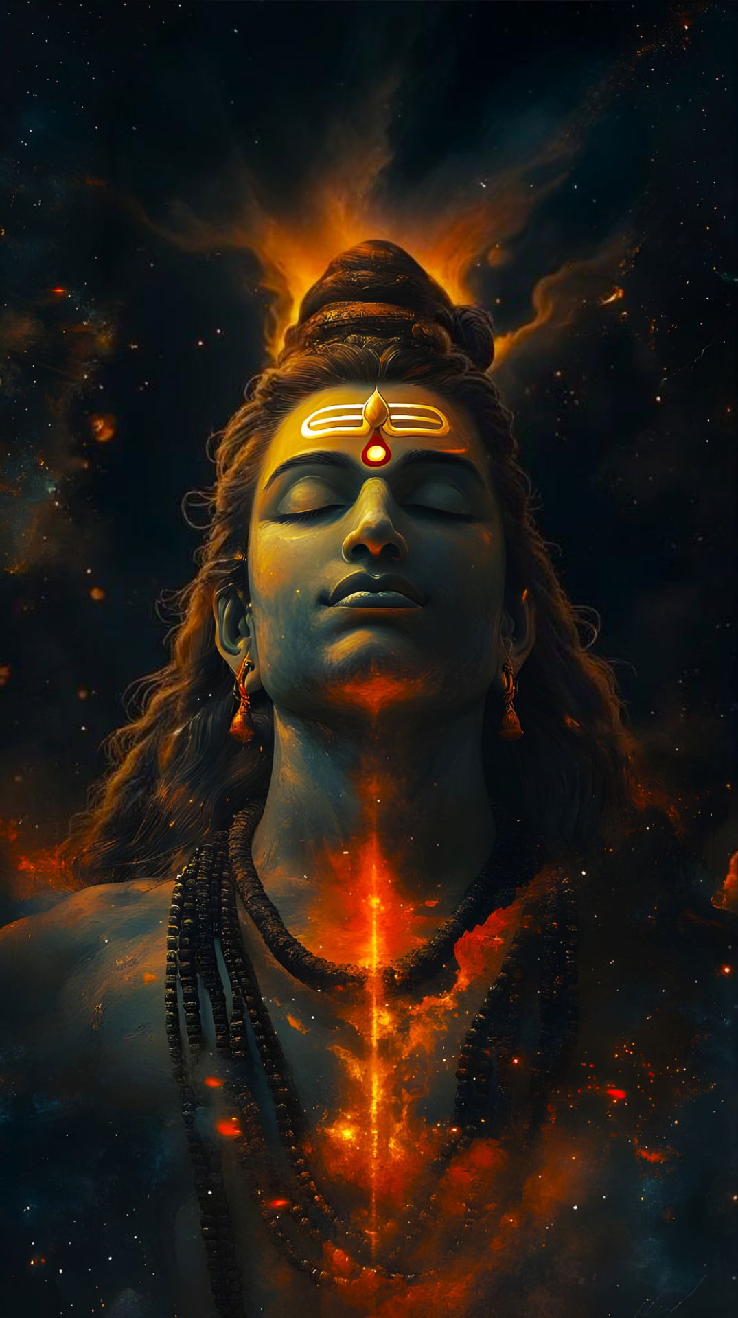 Meditating Shiva amidst cosmic energy
