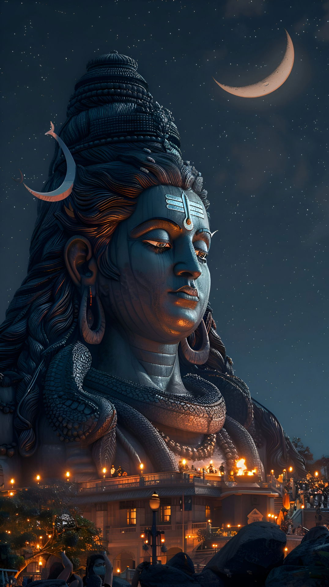 Lord Shiva under the moonlit sky