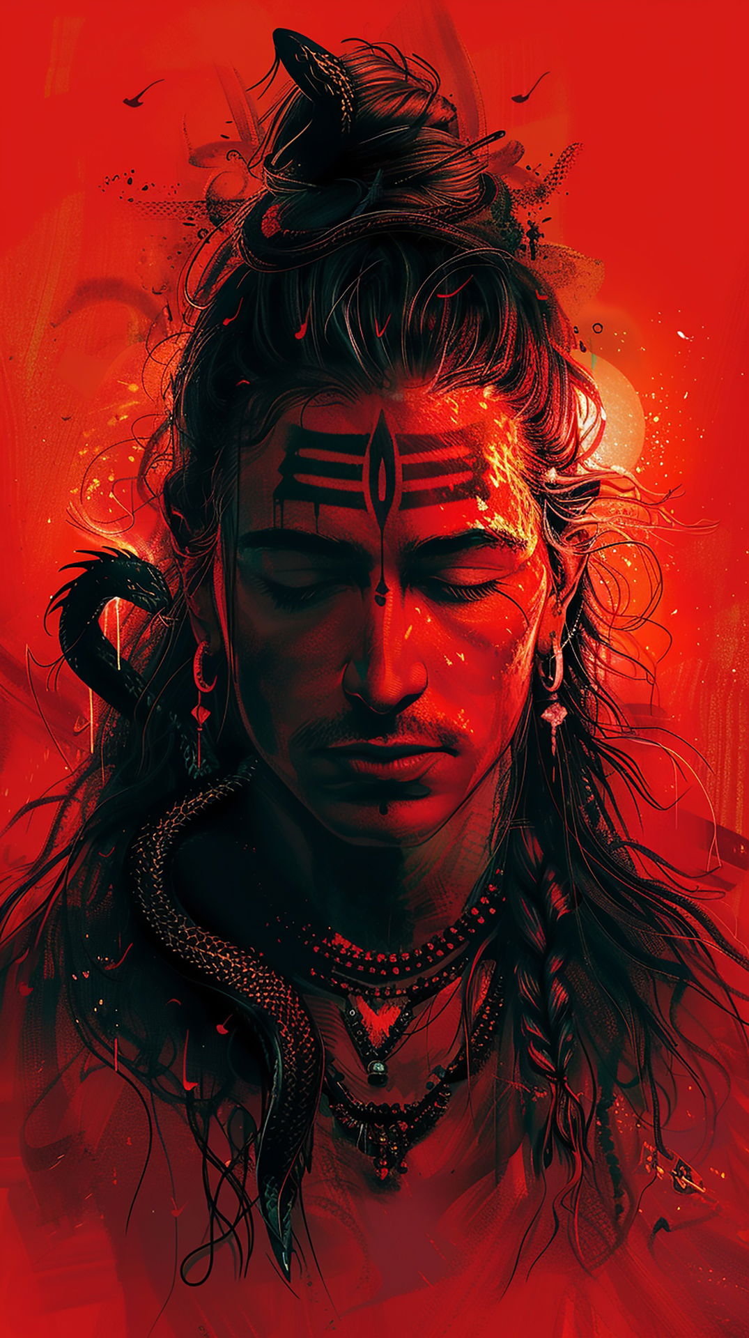 Powerful Shiva portrait with snake adornments