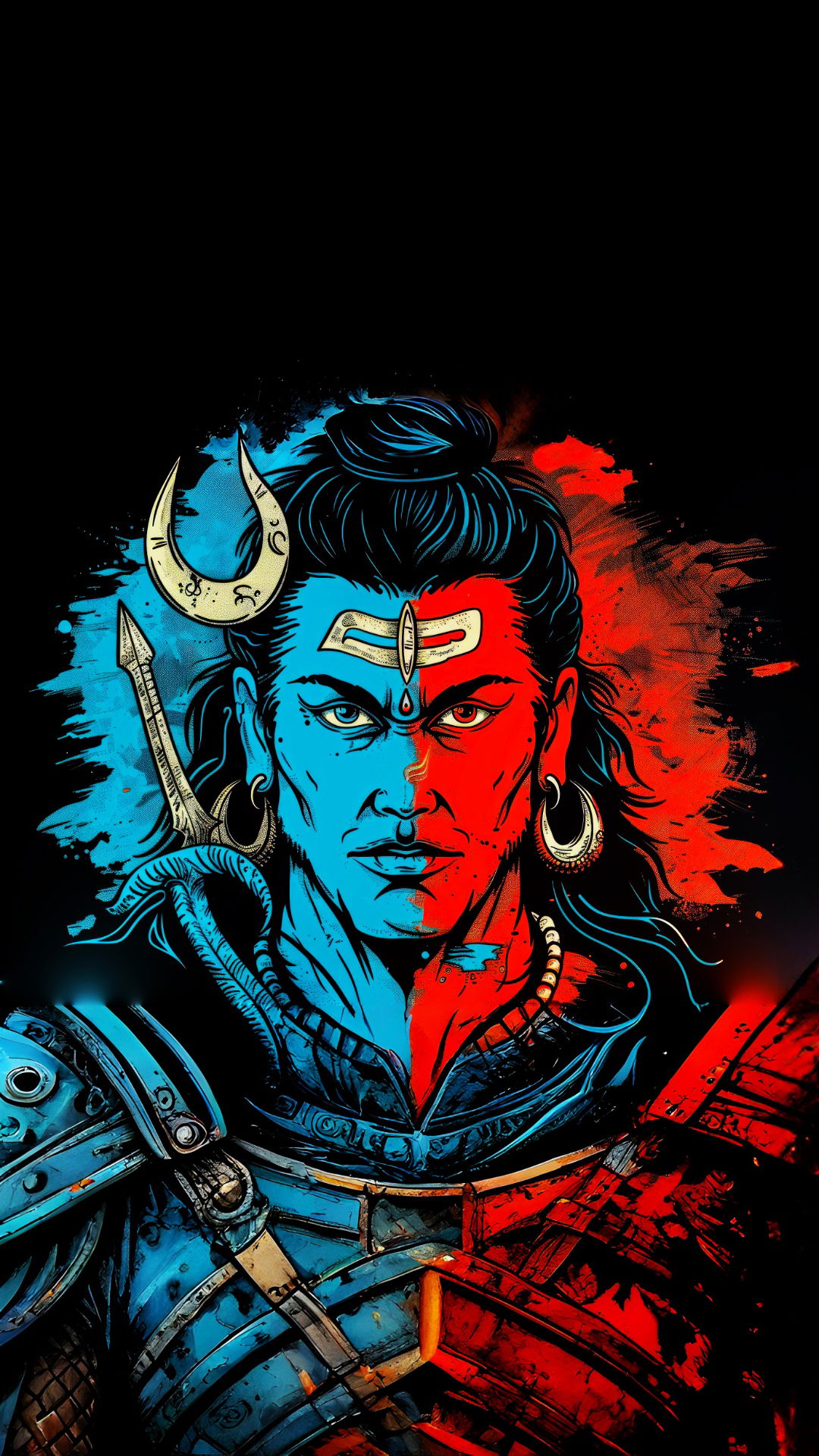 Lord Shiva with red and blue split
