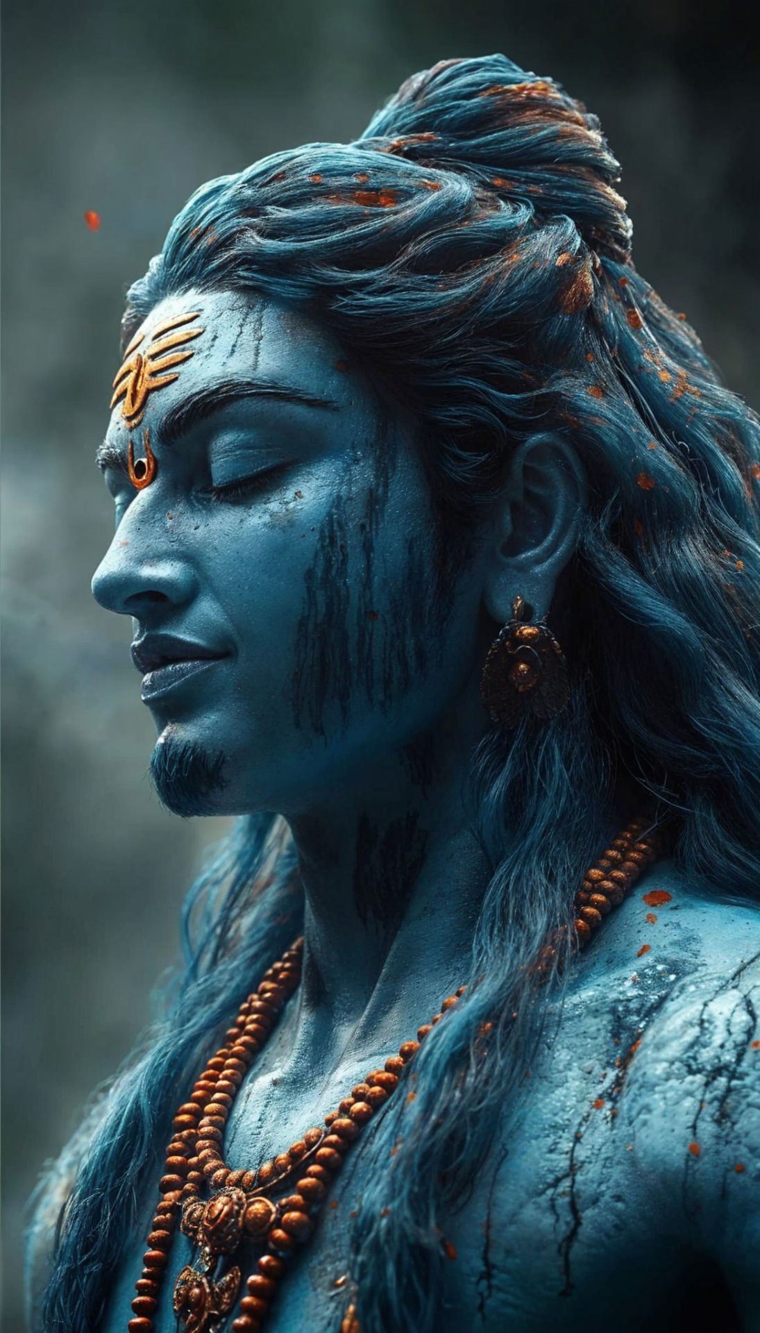 Blue-skinned Shiva with closed eyes