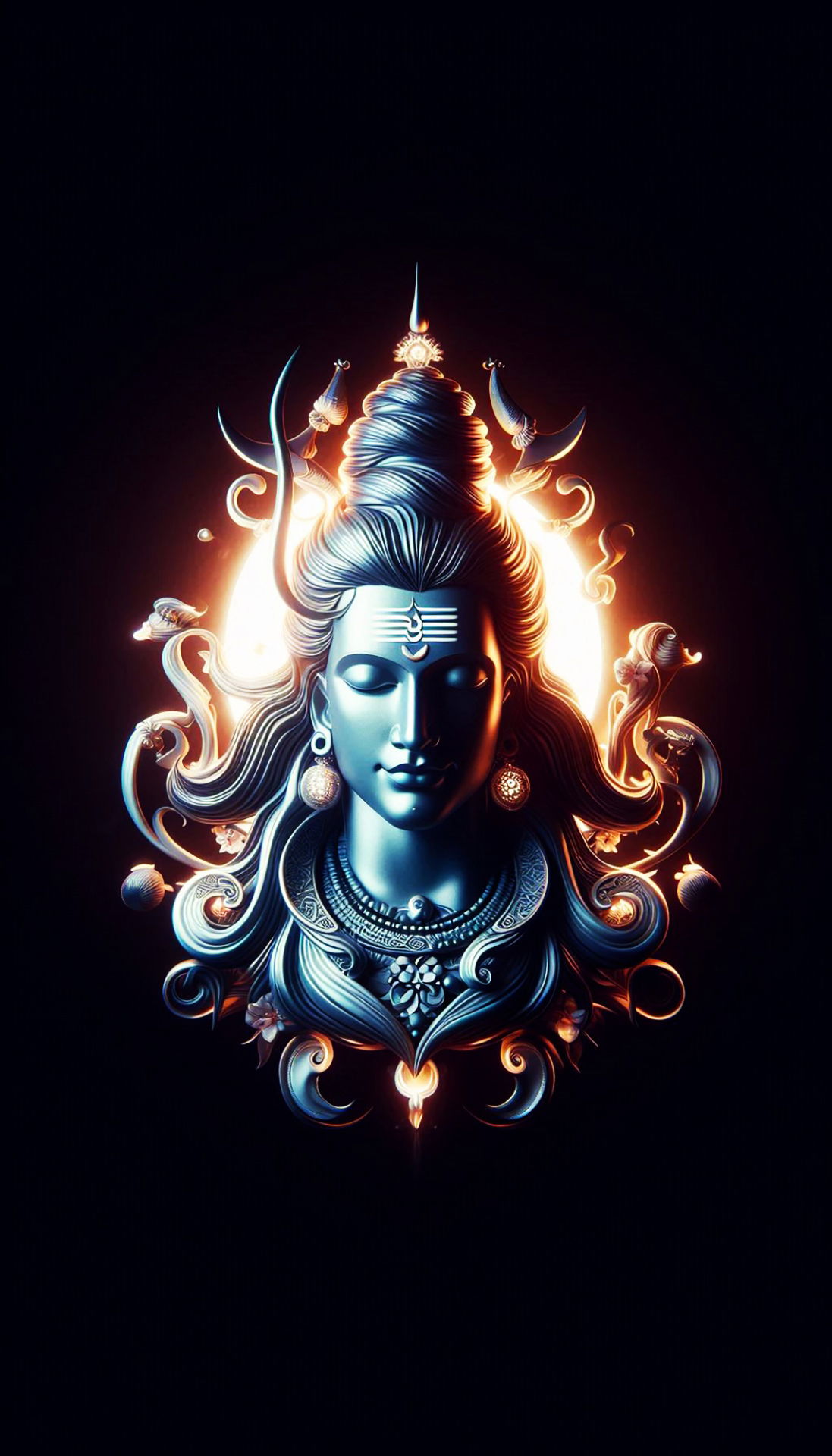 Divine Shiva portrait with blue skin.