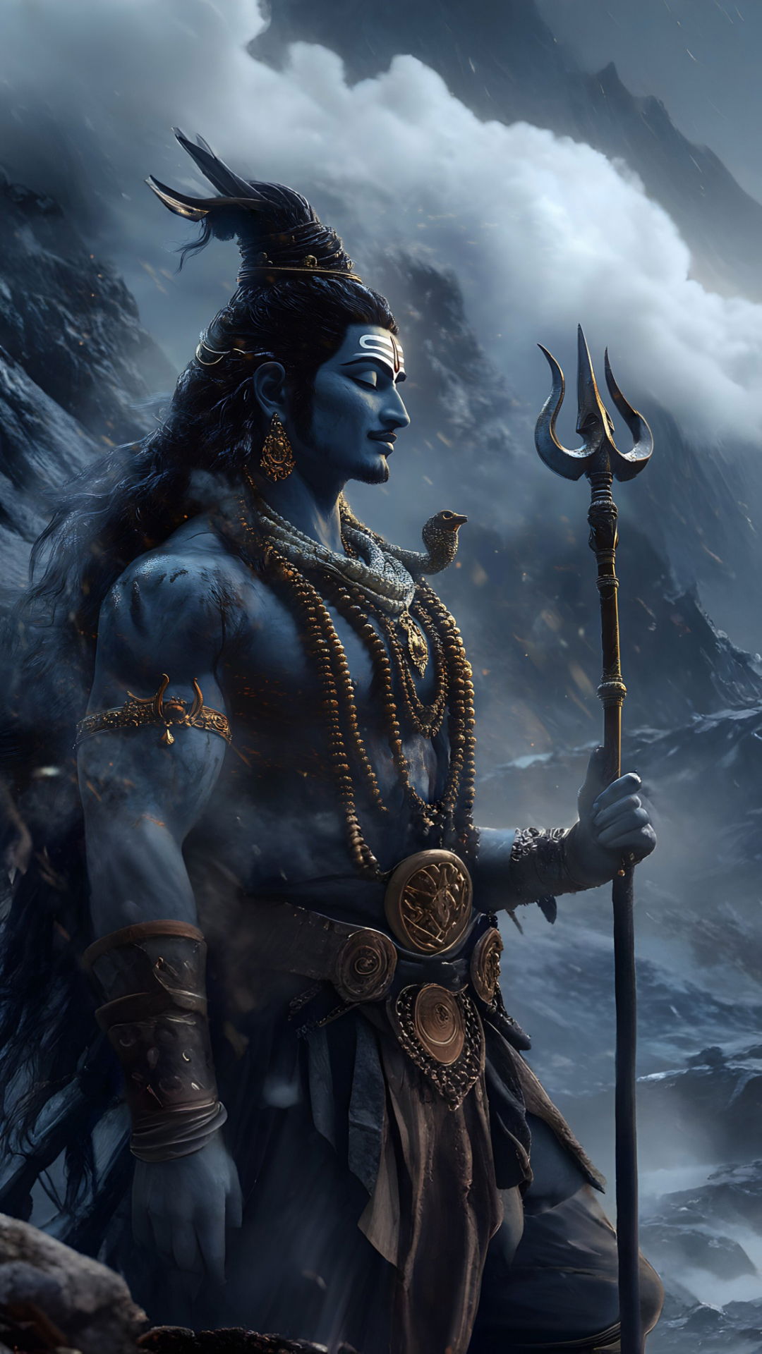 Lord Shiva standing with Trishul majestic.