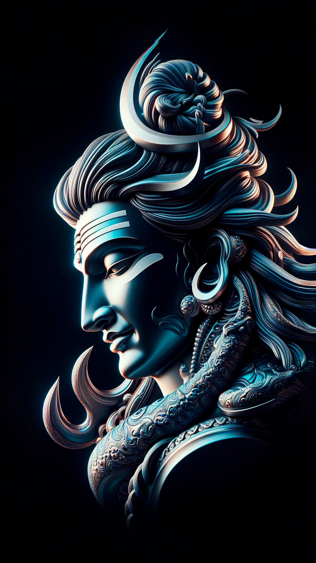 Divine portrait of Lord Shiva in blue tones