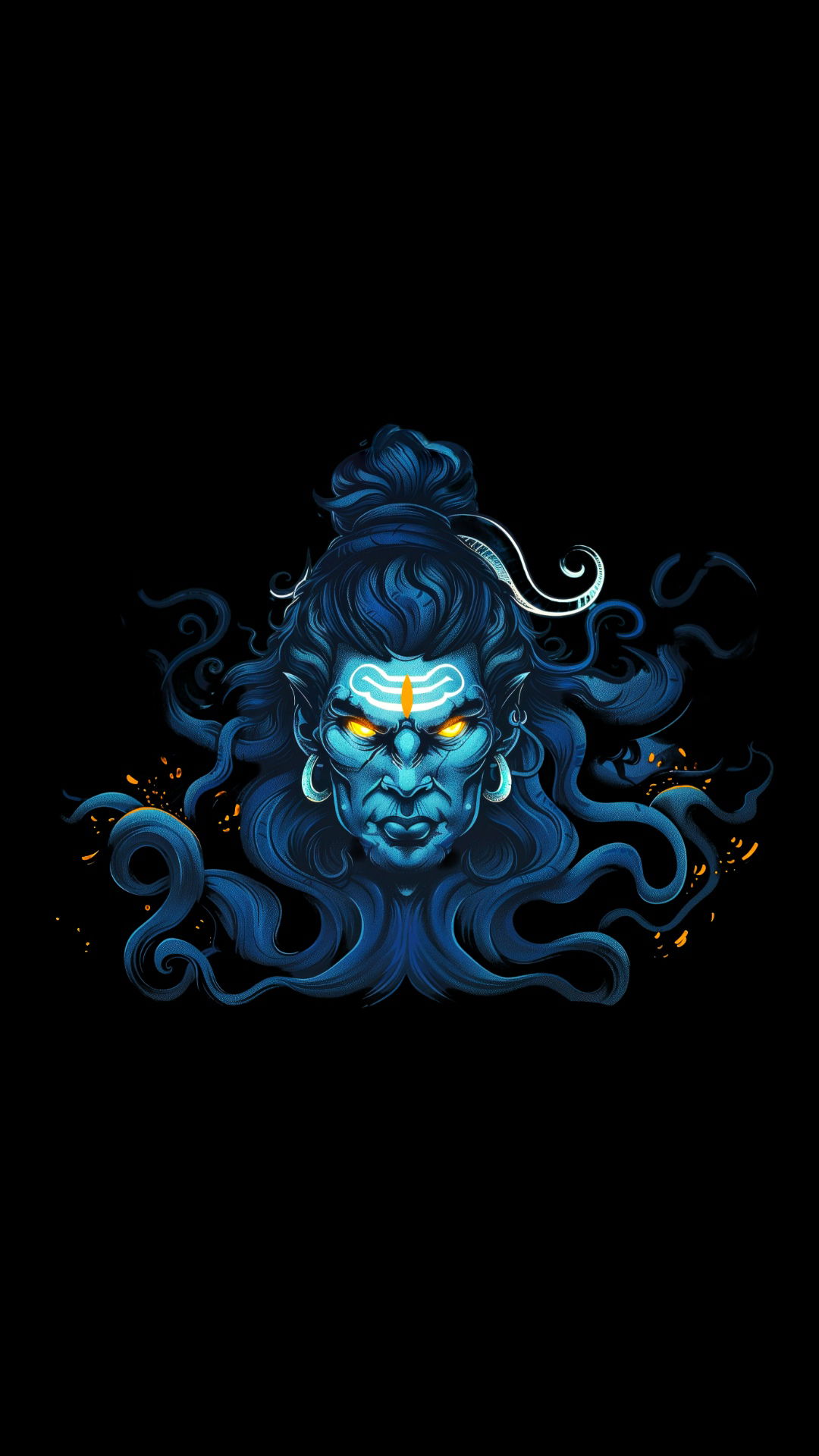 Powerful Shiva portrait with blue skin.