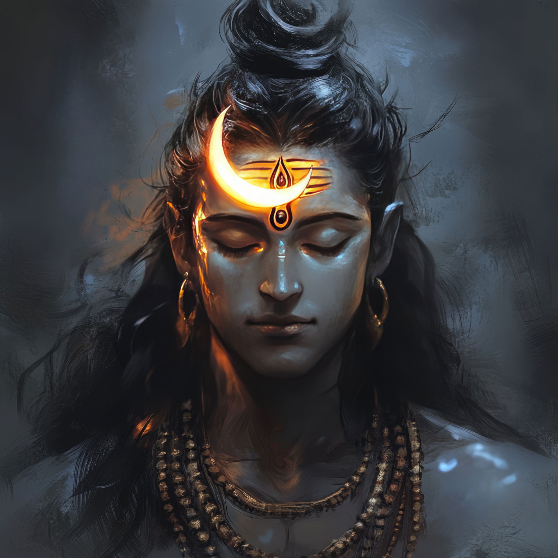 Lord Shiva with crescent moon portrait