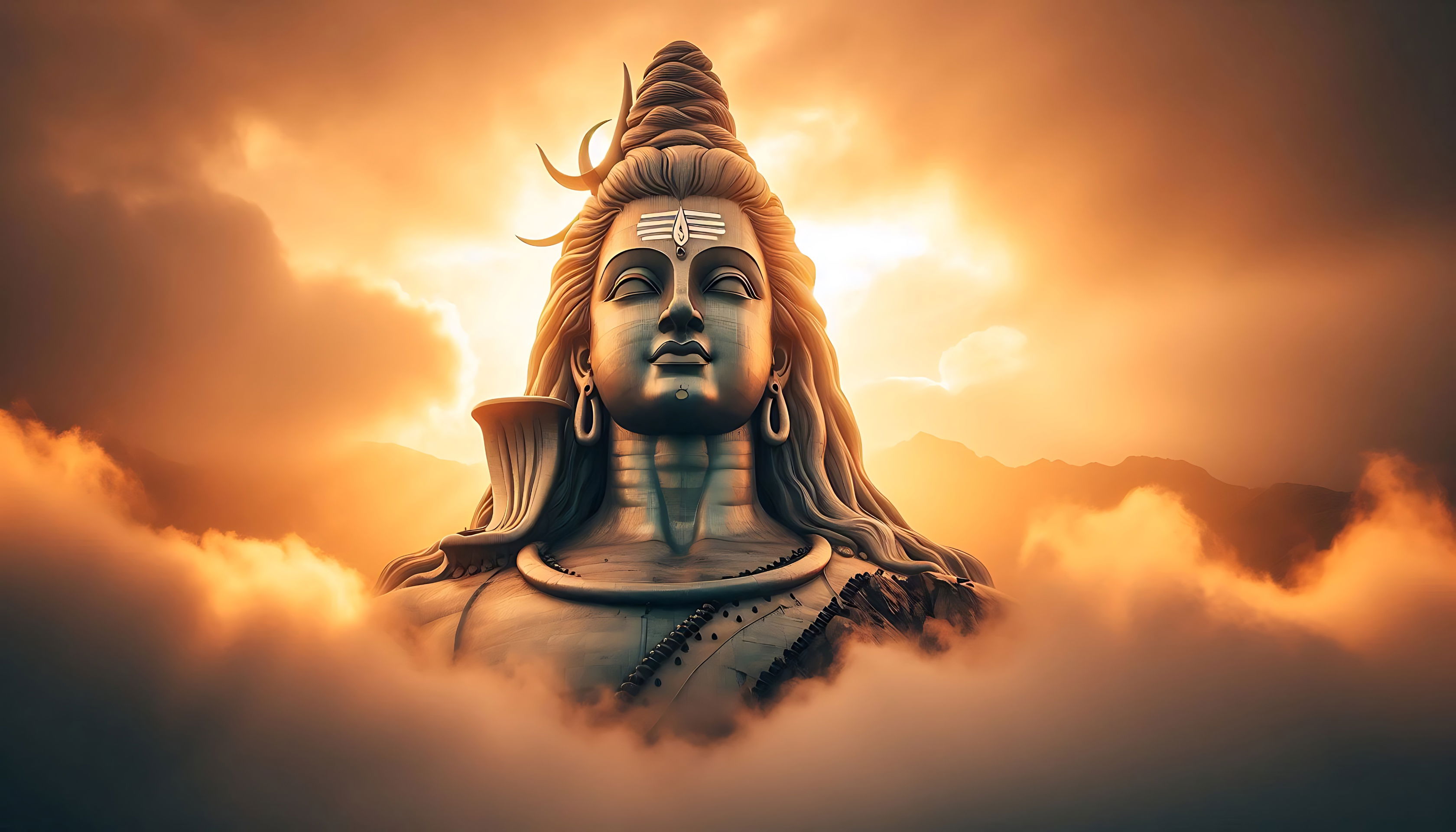 Meditating Shiva amidst clouds and fire