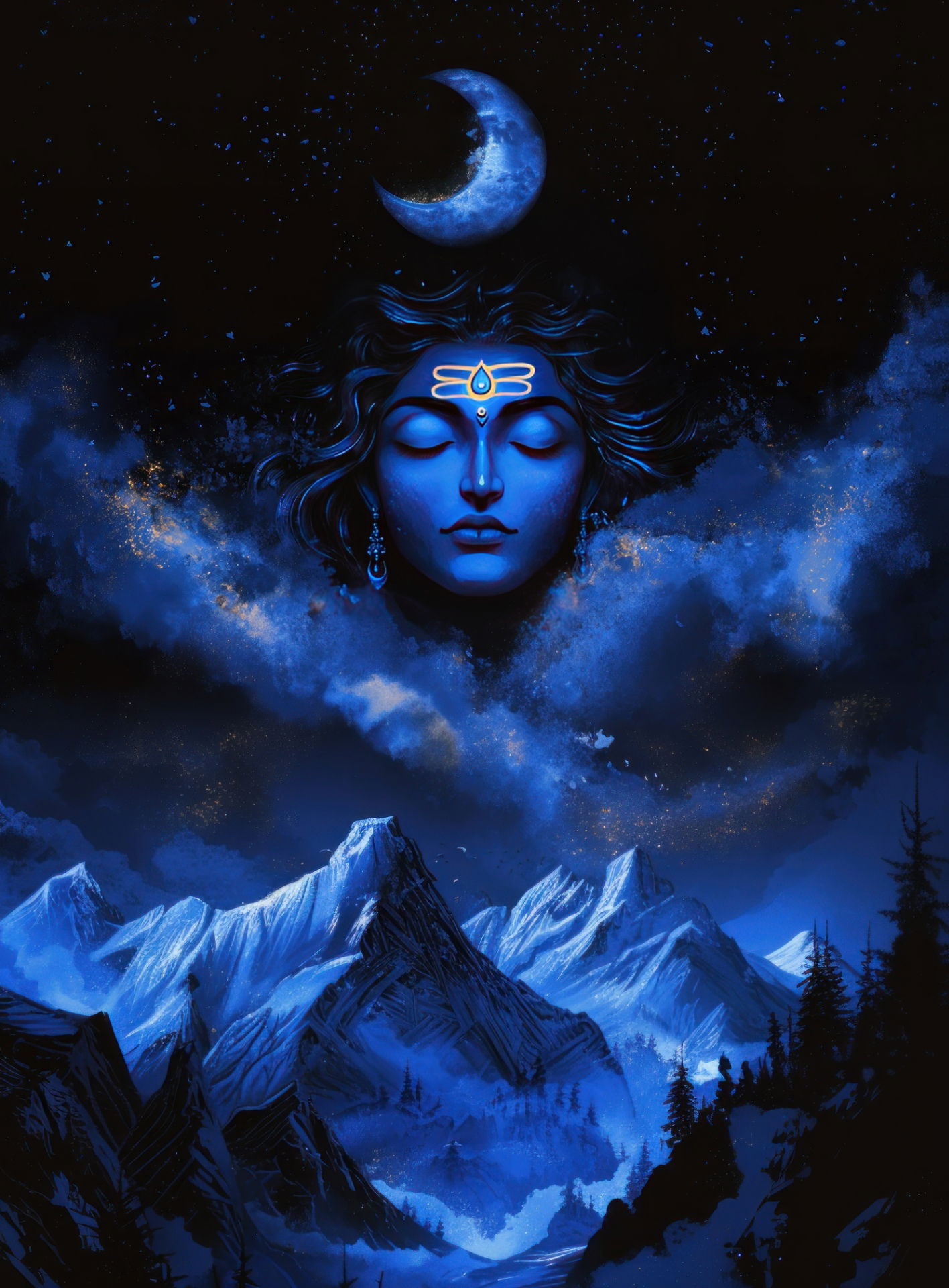 Meditating Shiva amidst Himalayan peaks