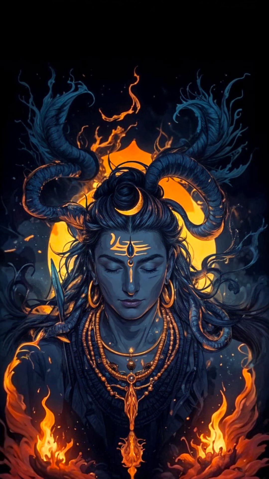 Meditating Lord Shiva with fire background