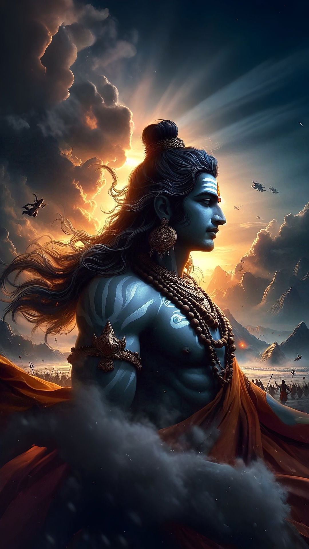 Lord Shiva bathed in celestial light.